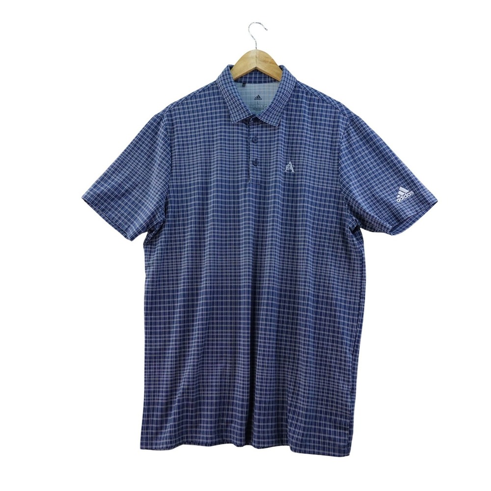 Adidas Primegreen Golf Polo Shirt Mens L Blue Plaid Short Sleeve Performance